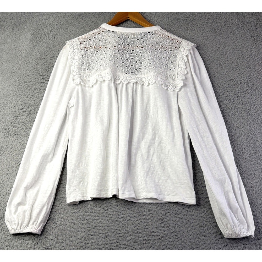 Boden Blouse Womens Size 10 White Eyelet V-Neck Long Sleeve Cotton Blend Boden - Picture 5 of 9